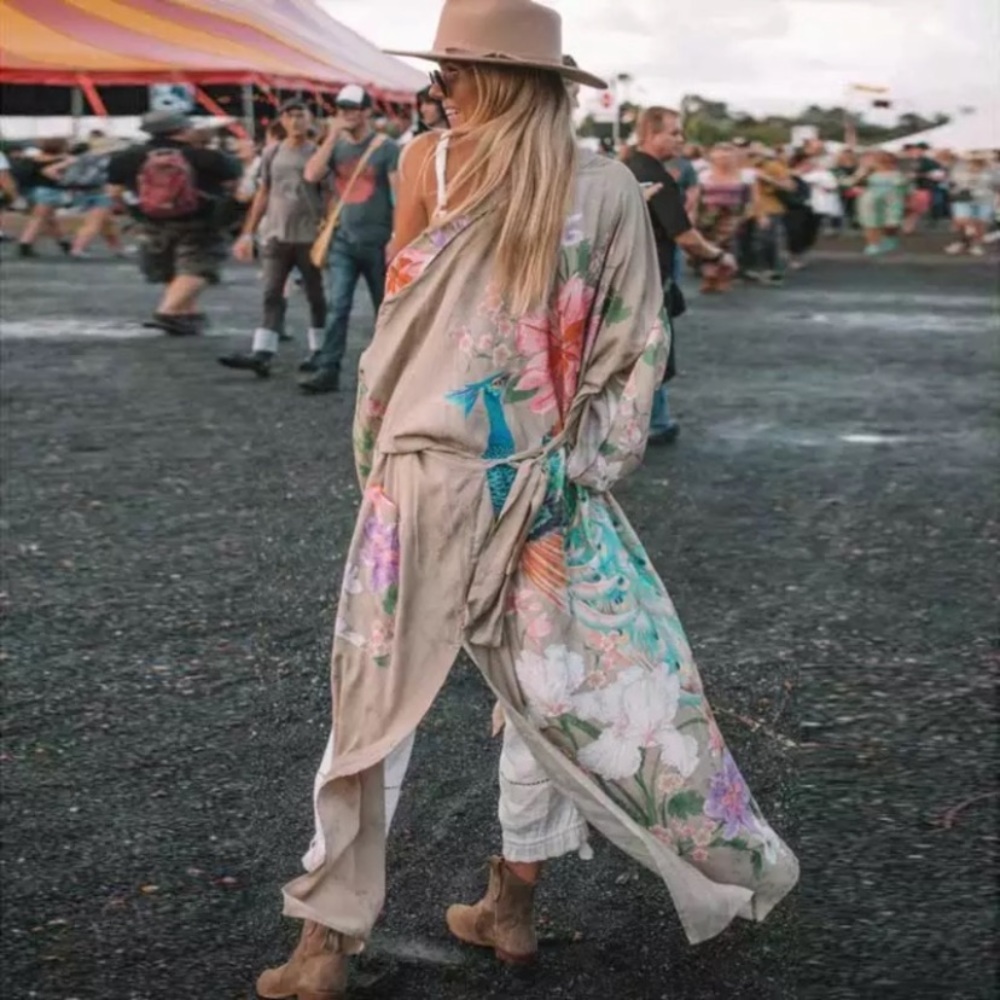 SOLD OUT Gypsy Boho Floral Peacock Kimono Duster Robe - Picture 1 of 12